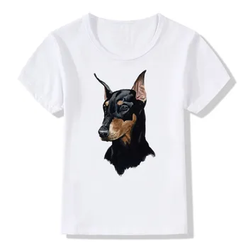 

2019 Kid Print Doberman Cartoon T-shirts Children Unisex Summer Short Sleeve White T Shirt Baby Fashion Casual Tops Tees, ooo749