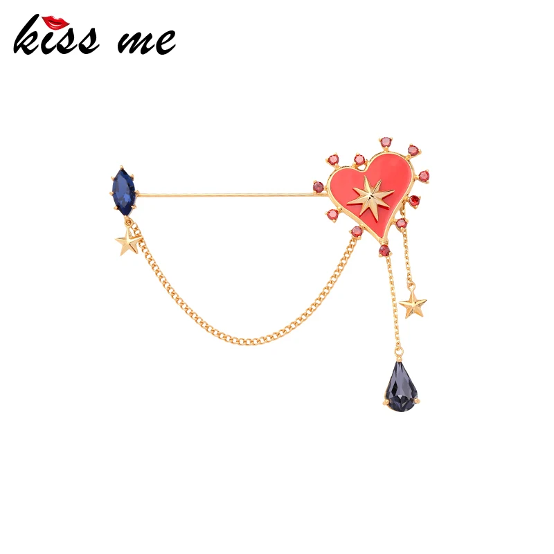 

KISS ME Gold Color Plating Enamle Heart Shiny Crystal Zircon Star Pendant Brooches For Women Fashion Jewelry