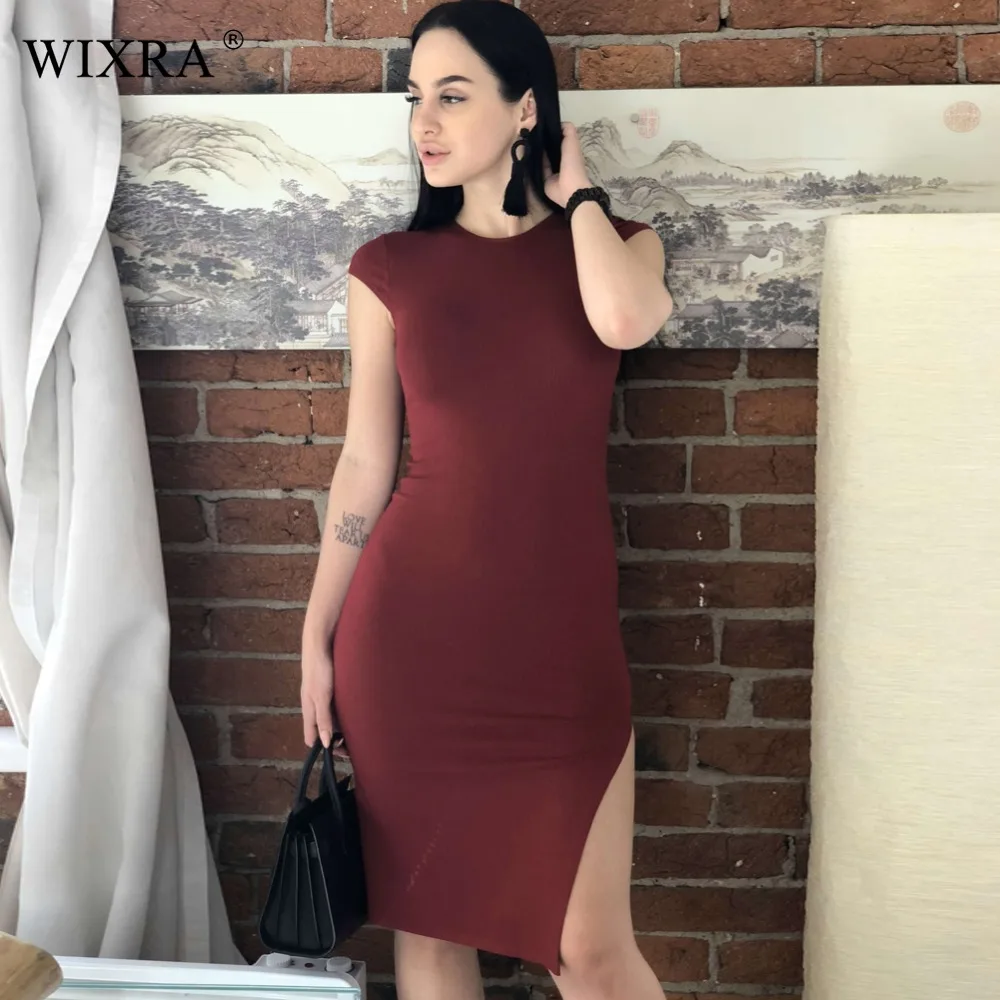 Женское базовое платье с круглым вырезом WIXRA трикотажное однотонное Короткое