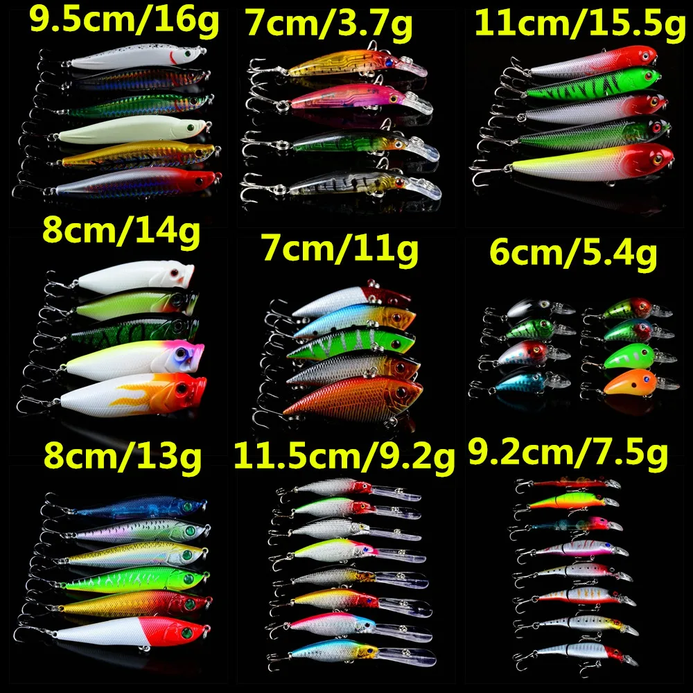 55pcs/set Fishing Lures Lifeliek Minnow/Crank/Pencil/VIB and topwater Popper bait Mixed 9 Models Wobblers Tackle H-T129 | Спорт и