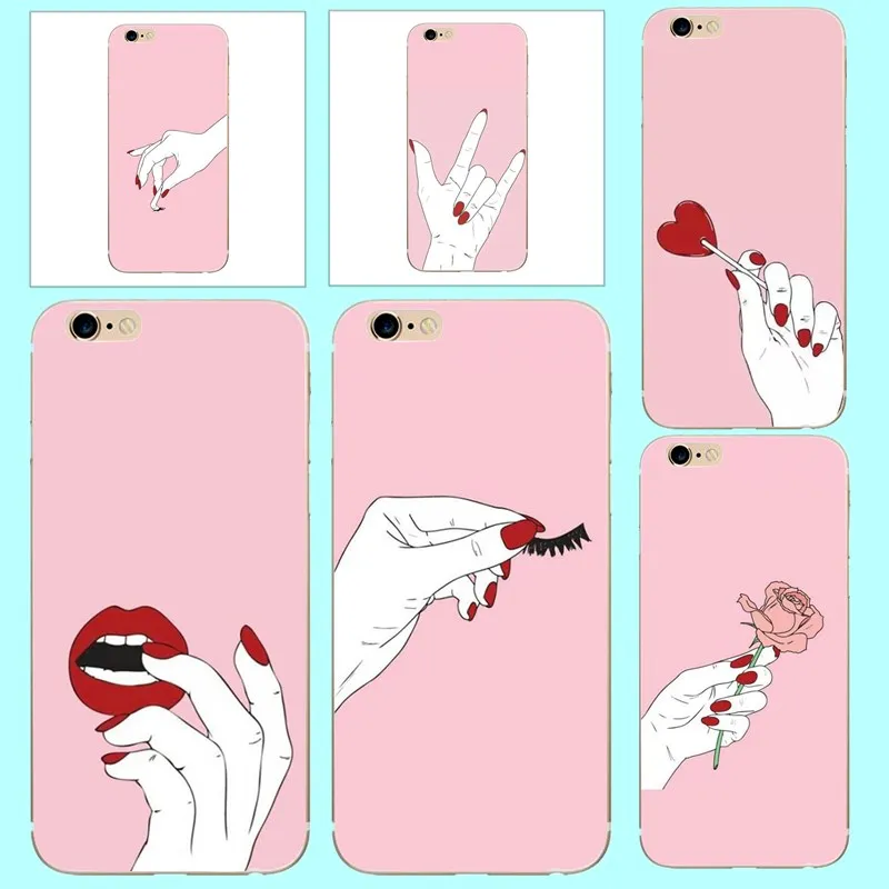 Рельефный сердечко Силиконовый красный ногти Роскошный чехол для iPhone 6 s 6X5 5S se