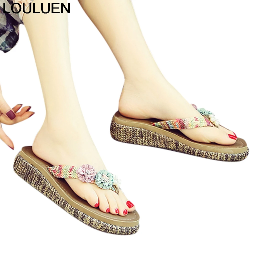 LOULUEN Schuhe Sommer frauen Böhmischen Blumen Wohnungen Sandalen Nicht-Slip Damen Strand Hausschuhe Flip-Flops sapatos feminino 11. MAR.5