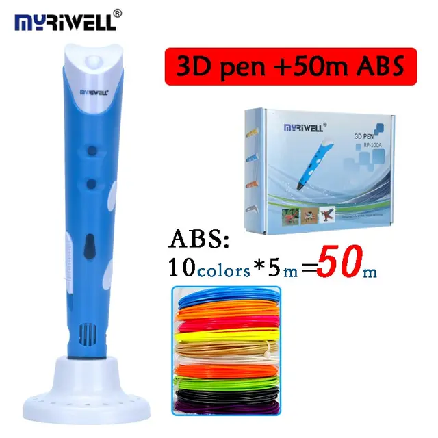Special Price Original Myriwell 3D pen RP-100A add 10 colors 50 meters ABS filament kid DIY drawing pen creative christmas gift 3D printer pen