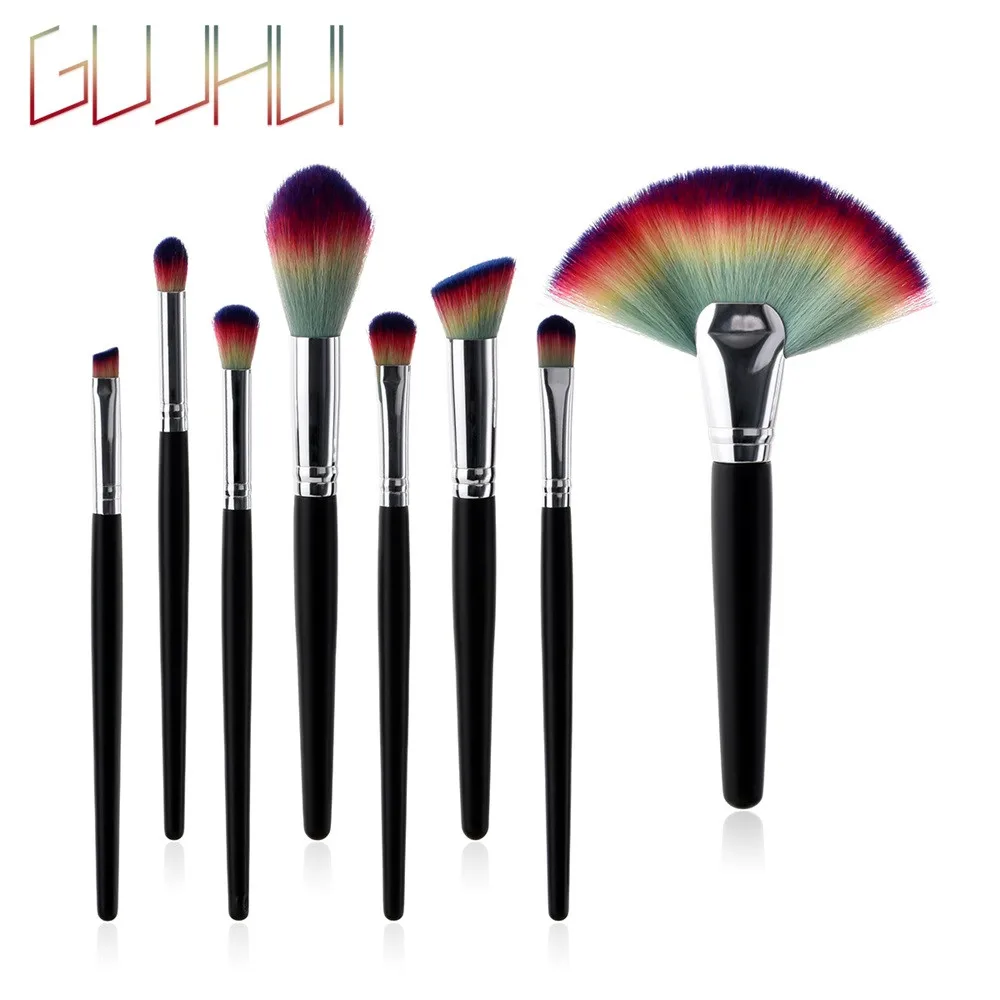 GUJHUI 8Pcs Black Wooden Handle Makeup Brushes Set Professional Advanced Beauty Cosmetic Foundation Brush Make Up | Красота и