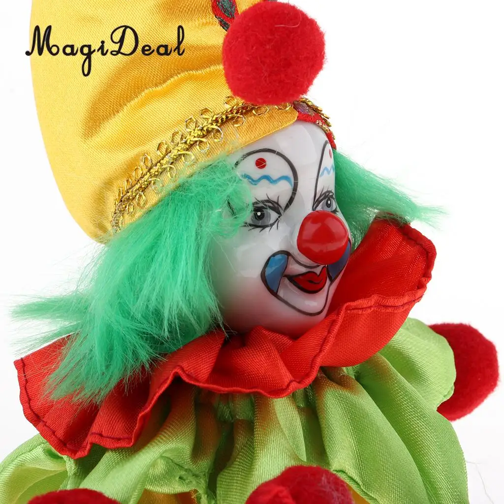 6inch Funny Clown Porcelain Doll with Colorful Costume Christmas Gift Home Decor