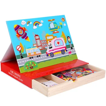 

5 Style Wooden Digital/Traffic/Farm Multifunctional Magnetic Easel Board Jigsaw Puzzles Educational Toys for Kids Magnetic Puzzl