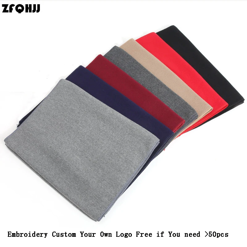 

ZFQHJJ Winter Men's Cashmere Scarf Luxury Brand High Quality Warm Neckerchief Wool Casual Scarves Men Embroidery Custom Logo