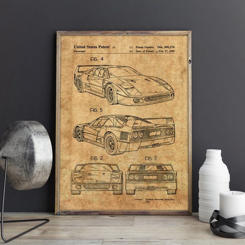 For Ferrari F40 Patent Poster Home Room Decoration