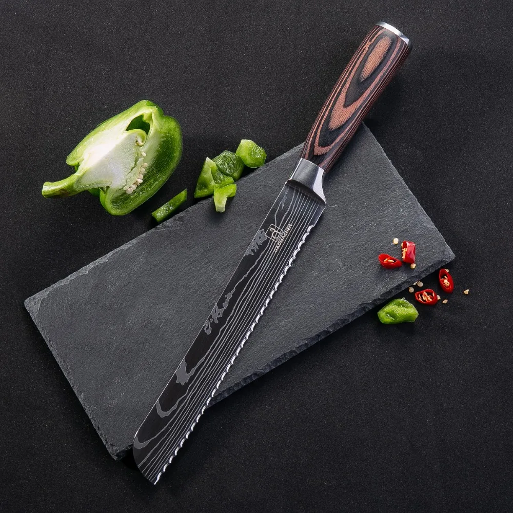 Кухонные ножи Дамасские Ножи из нержавеющей стали с венами цветная деревянная