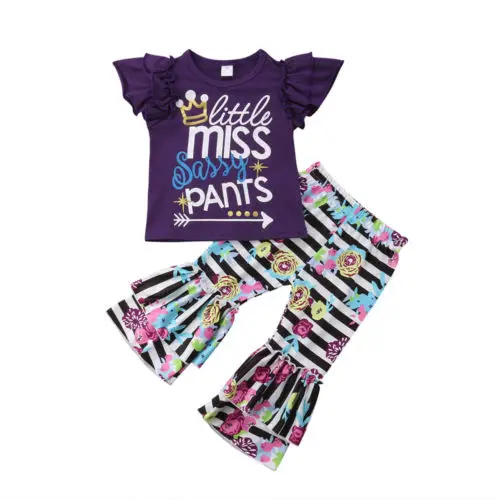 2PCS Toddler Baby Girls Kids Ruffle T-Shirt Short Sleeve Shirt Floral Wide Leg Pants Leggings Outfits Clothes Girl 1-5T | Мать и ребенок