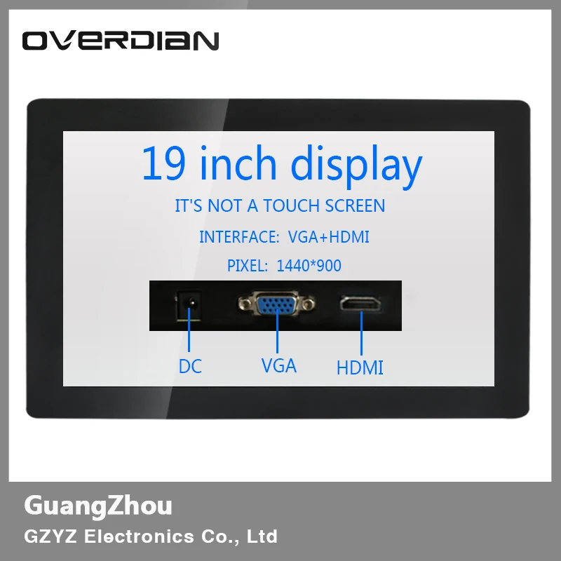 

19" VGA/HDMI Interface Metal Frame Industrial Control Lcd Wide Screen Monitor 1440*900 Non-touch Screen Buckle Fixed Display