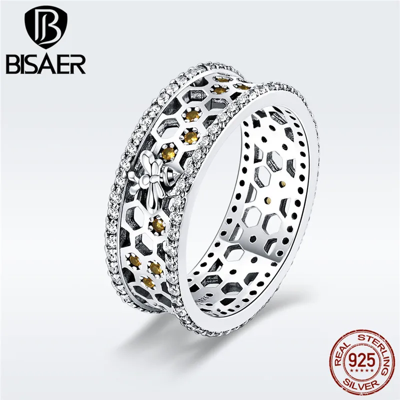

Honeycomb Silver Ring 925 Sterling Silver Hexagon Bee Collection Wide Finger Ring for Women Party Luxury Brand Jewelry GXR391