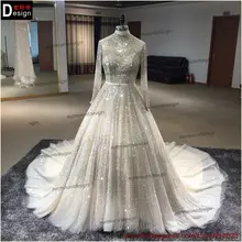 2016 surmount direct selling Ball Gown Long sleeves high-neck hand sewing Beaded dress Beaded gown Beading wedding dresses