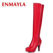 ENMAYLA/женские шикарные сапоги до колена на высоком каблуке и платформе зимняя обувь с острым носком женские высокие сапоги красного и черного цвета