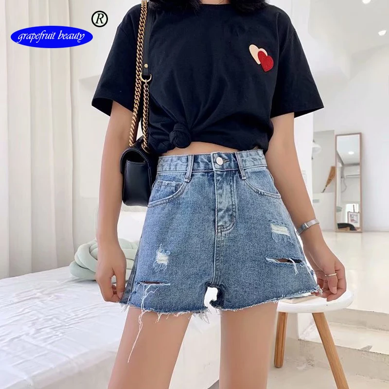 

genuine/original Grapefruit beauty Official Store Summer Women Casual High Waisted wide-legged short loose jeans Wide-legged