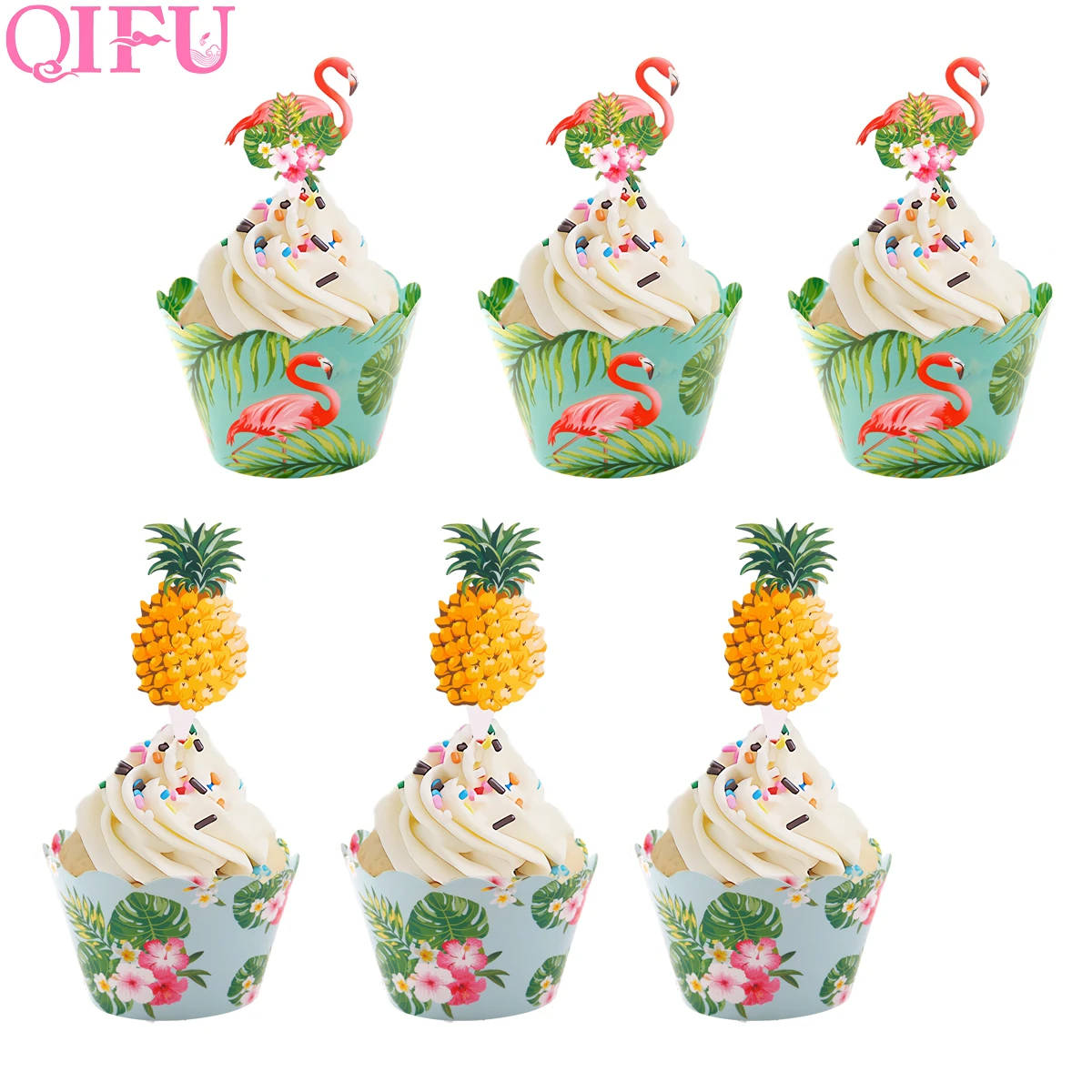 Qifu 24 Pieces Flamant Swan Ananas Moules A Cupcake En Papier Gateau Hawaien Parti Fournitures Decorations De Gateau De Mariage Papier D Emballage De Gateau Aliexpress