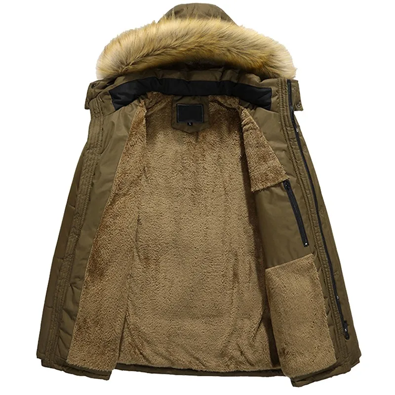 TANGNEST/Мужская парка с большим меховым капюшоном, Толстая Теплая Верхняя распродажа, Высококачественная однотонная мужская зимняя куртка на молнии с большими карманами MWM1618