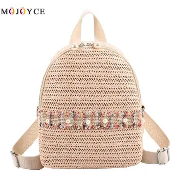 

Summer Straw Beach Ethnic Female Backpack Rattan Women Lady Fashion Travel Shoulder Straw Backpack