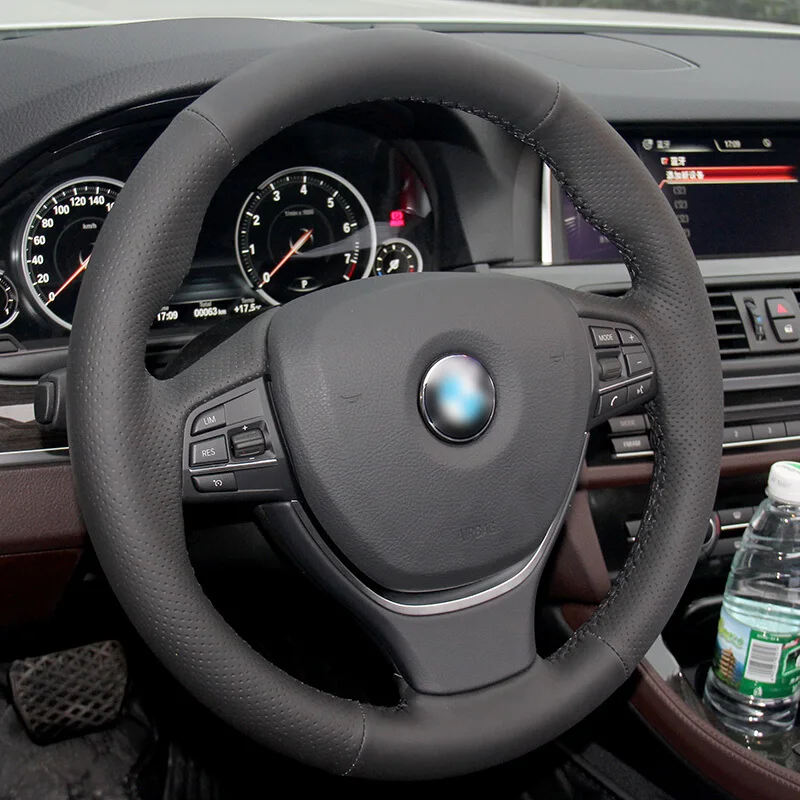 cheap Shining wheat Black Artificial Leather Car Steering Wheel Cover for BMW F10 2014 520i 528i 2013 2014 730Li 740Li 750Li
