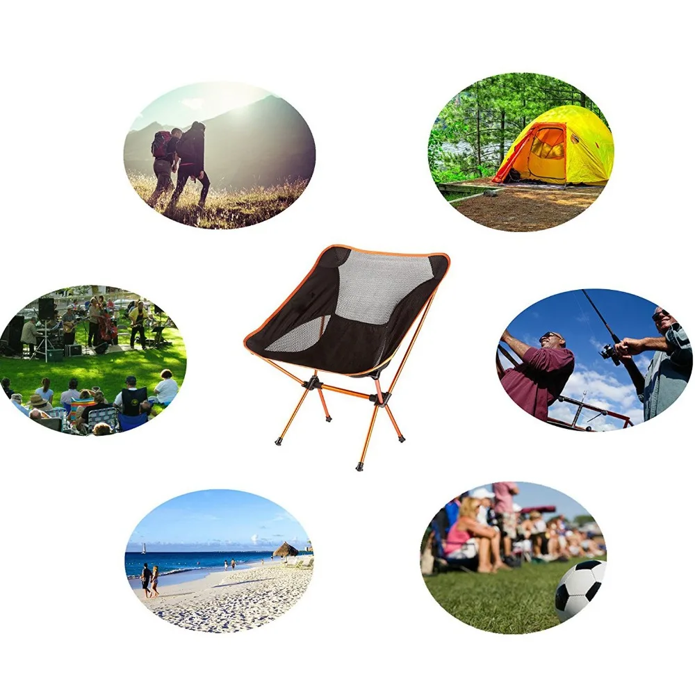 Складной стул для пляжа, рыбалки, портативный супер-светильник, дышащая спинка, стул для пикника, барбекю, табурет для кемпинга