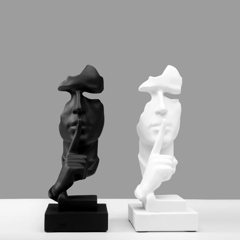 

Nordic Style Resin Black and white Silent Statues Slience is gold Sculptures Figurine Imitate Antique Decor Home Ornaments