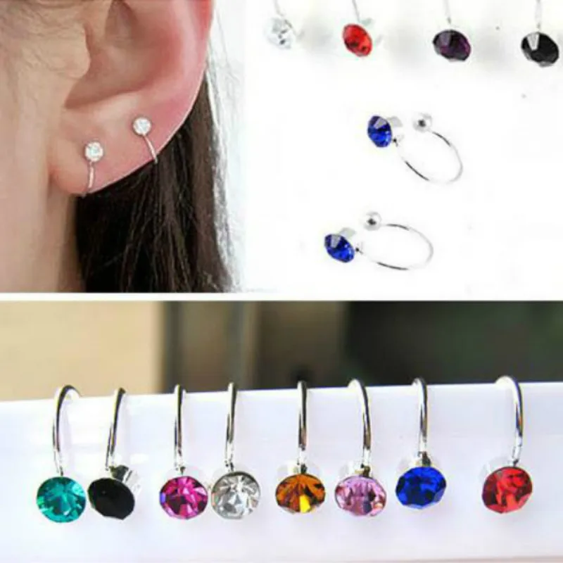 

2pcs/set Women Girl Clip On U Body Crystal Rhinestone Earring Ear Cuff Stud Ear Jewelry Gift