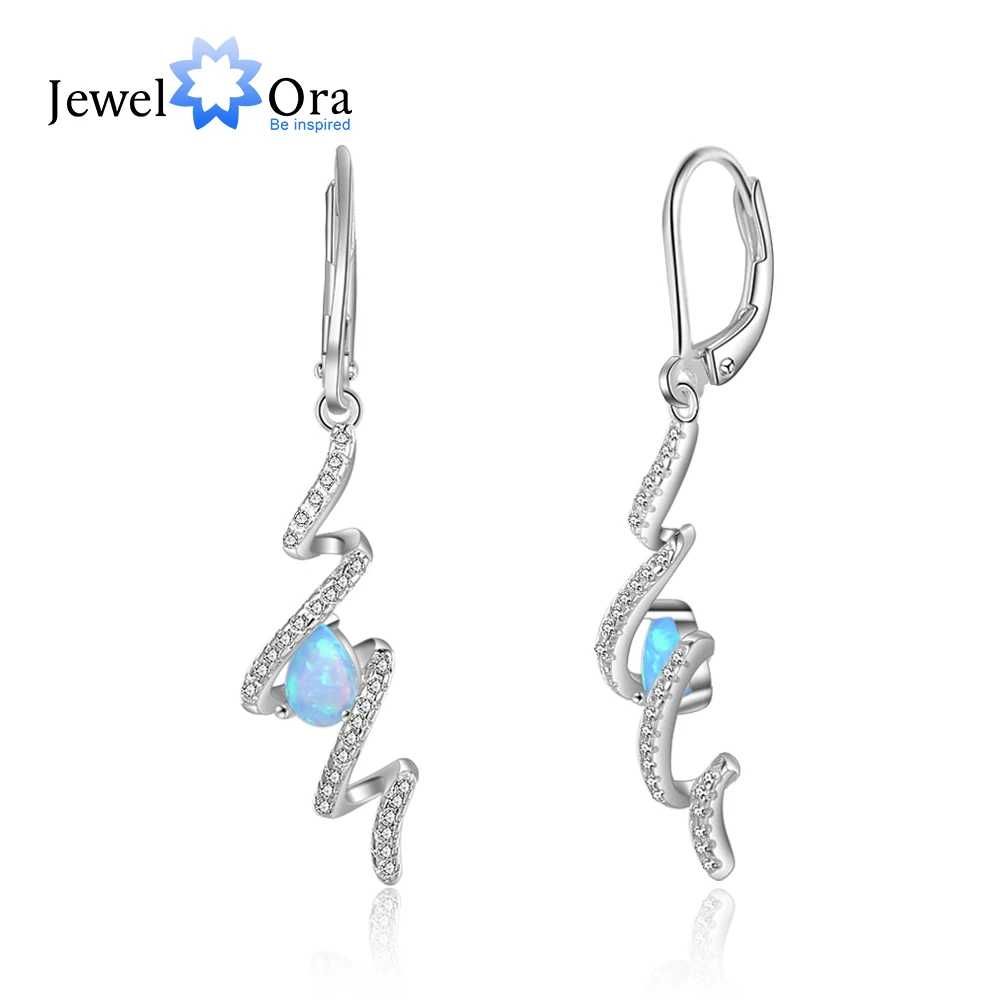 

Spiral Shape Blue Opal Stone Hoop Earrings For Women 925 Sterling Silver Earring Party Jewelry Gift For Her (Jewelora EA103246)