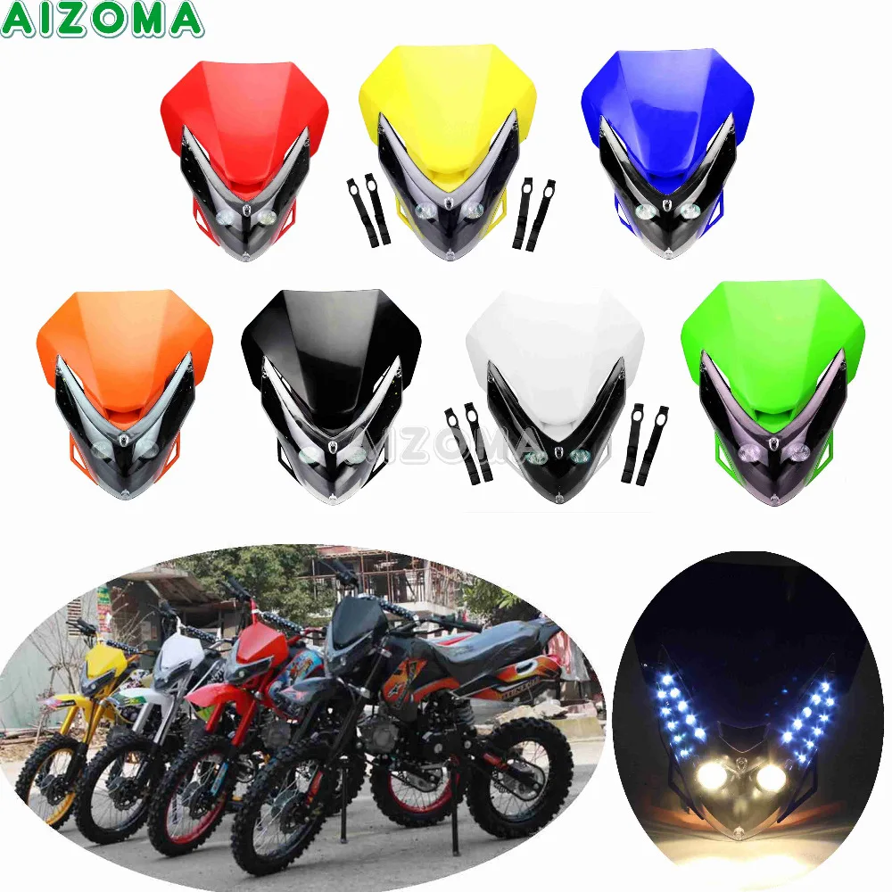 

Universal LED Headlight Fairing Kit Dual Sport Motorcycle Dirt Bike Enduro Street Fighters Motocross Head Light Vision Headlamp