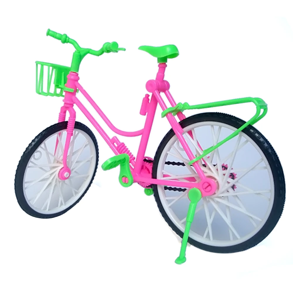 Besegad Kids Handmade Plastic Mini Doll Bike Bicycle with Basket Dollhouse Scooter Furniture Accessories for Barbie Doll Toy