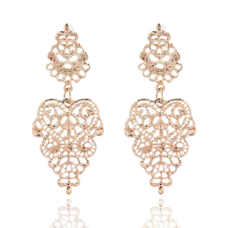 

1Pair Sell Hollow Out the Leaves Flower Drop Earrings For Women Fashion Jewelry Double Sided Gold Silver Plated Earrings 2018