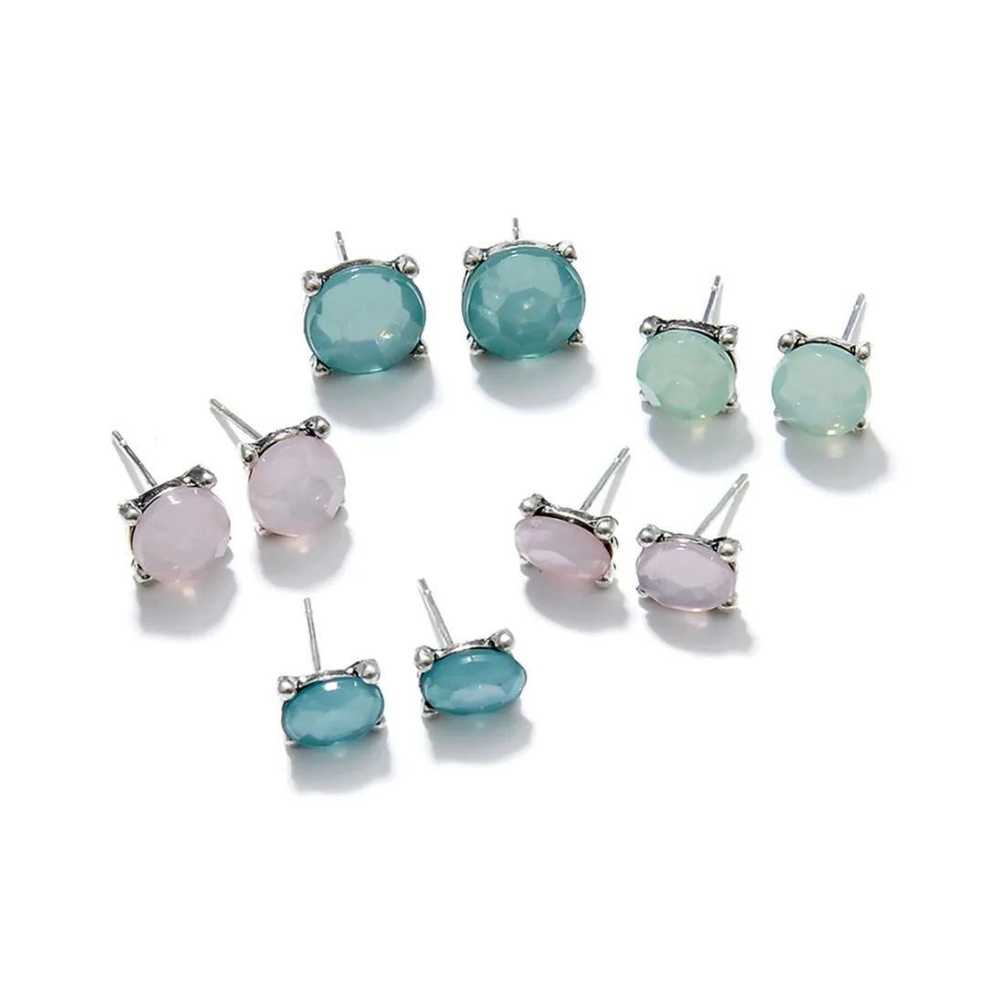 5 Pairs Geometric Zircon Ear Stud Earring Simple Charm Candy Colors Earring Stud Shellhard Women Jewelry Girl Accessories