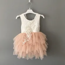 Для малышей, для маленьких девочек 1st на день рождения кружевное платье детское платье-пачка вечерние платья Нежный вышитый цветок платье Платье принцессы