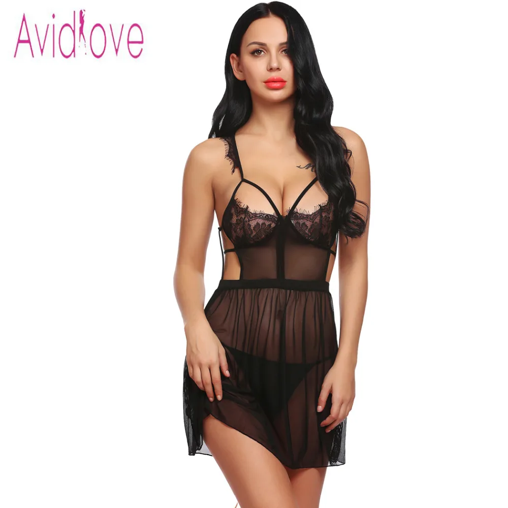 

Avidlove Women Sexy Lingerie Sleepwear Lenceria Transparent Costumes Cupless Women Strappy Lingerie Erotic Chemises Babydoll