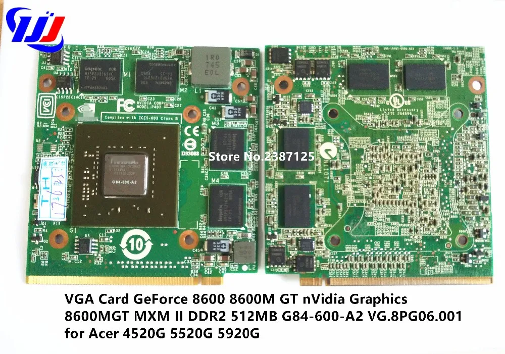 VGA карта GeForce 8600 8600MGT n V idia Graphics MXM II DDR2 512 Мб Φ VG.8PG06.001 для A c e r 4520G 5520G 5920G|Звуковые
