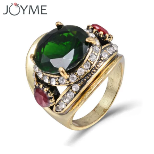 Wedding Rings Vintage Jewelry Austria Green Crystal Stone Ring Wedding Rings Vintage Jewelry Austria Green Crystal Stone Ring For Women Men Antique Gold Statement