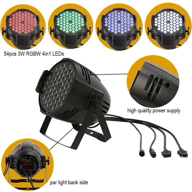 64pcs Waterproof 54x3w RGBW 4in1 LED Par Lights

