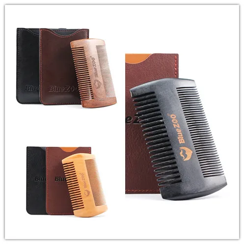 1Pc Sandalwood Double-side Massage Comb With PU Bag For Men Relax Hairbrush Anti-static Mustache And Beard Comb 3 Colors