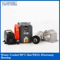 1.5KW water cooled spindle motor ER16 4 bearings 80x 220mm & 1.5kw VFD / Inverter & 80mm spindle bracket & 80w water pump