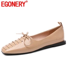 EGONERY/женские водонепроницаемые мокасины на плоской подошве для офиса на шнуровке весенние повседневные женские лоферы абрикосового цвета с квадратным носком размера плюс