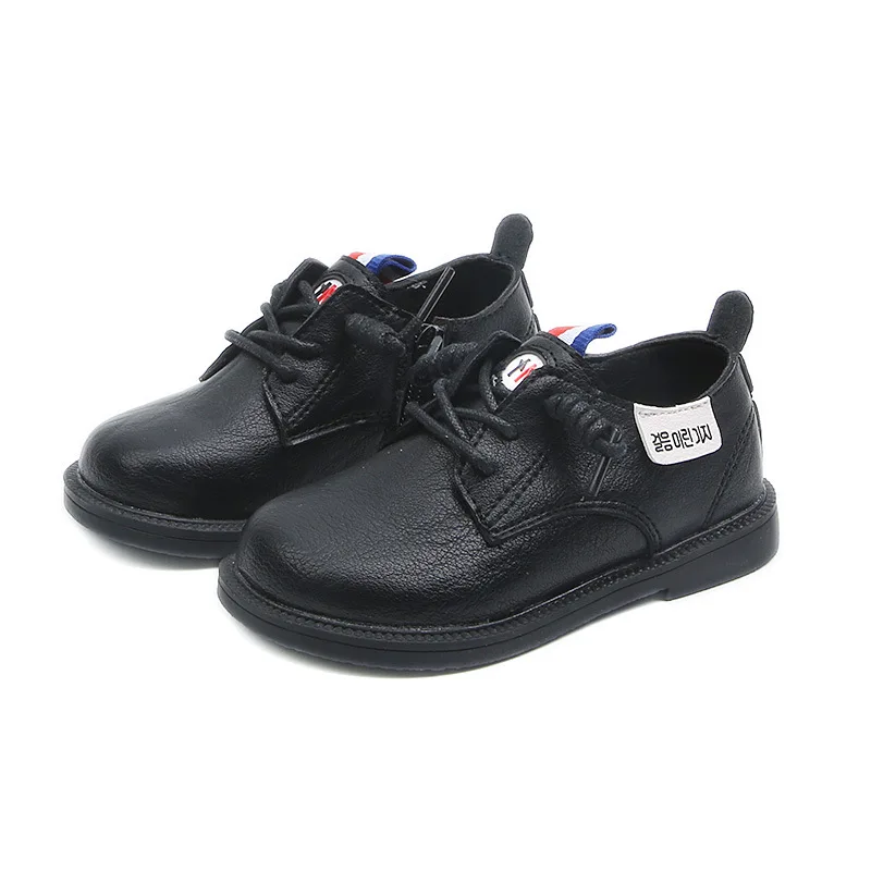 2019 New black boy's&ampgirl's leather rubber bottom shoes Unisex English style children's soft in winter | Детская одежда