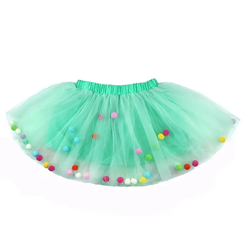 Детская юбка пачка фиолетовая, черная, зеленая, розовая Тюлевая юбка для маленьких девочек, праздничные юбки для дня рождения, разноцветные юбки-пачки в горошек с шариками для девочек - Цвет: Green 1PXSkirt