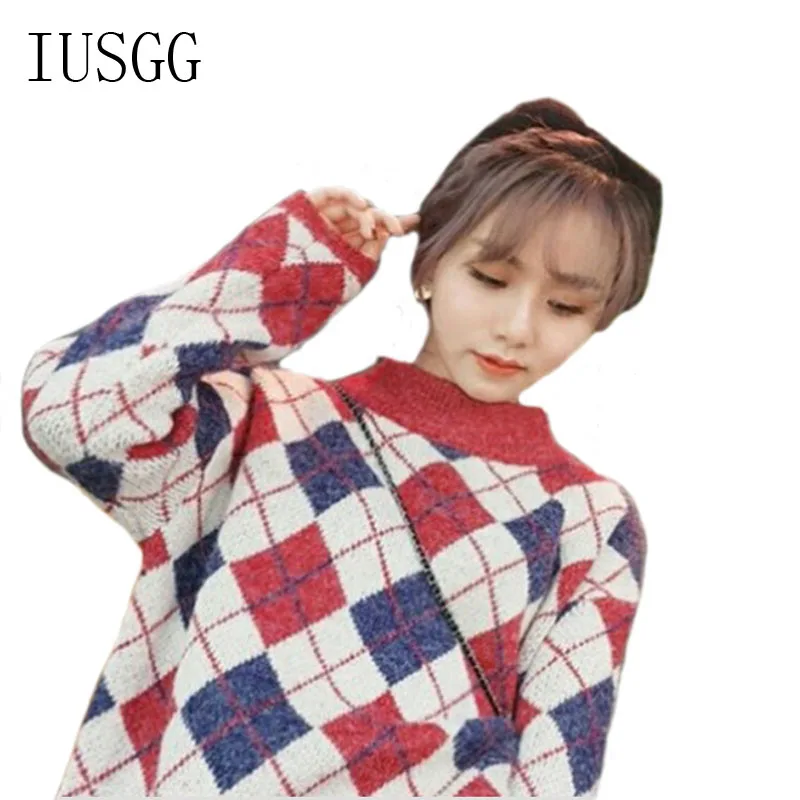 

IUSGG 2019 High Quality Fashion Spring Autumn Winter Sweater Women Cotton O-Neck Pullovers Fashion Women Patchwork Streetwear