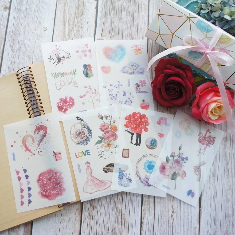 

6 Sheets Yes We Are Fall In Love Heart Design Washi Paper Sticker As Scrapbooking DIY Wedding Gift Packing Decoration Tag
