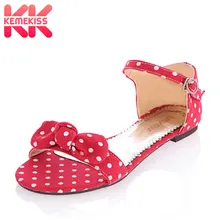KemeKiss/размеры 34-43; милая обувь с бантиком в горошек; прозрачные женские сандалии на плоской подошве с застежкой; Новинка; Летняя обувь на плоской подошве