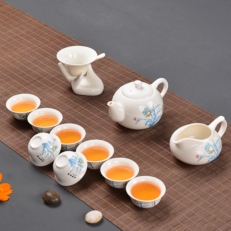 Китайский Чай комплект Gaiwan синий и белый фарфор Чайный набор кунг фу Супница
