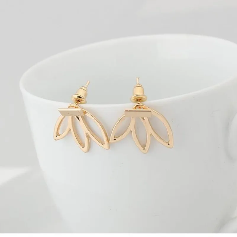 Простые трендовые серьги-гвоздики в европейском и американском стиле цвет: золотой, серебряный ажурный Шарм в виде лотоса, двойные винтажные женские серьги-гвоздики