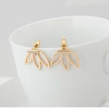 Простые трендовые серьги-гвоздики в европейском и американском стиле цвет: золотой, серебряный ажурный Шарм в виде лотоса, двойные винтажные женские серьги-гвоздики