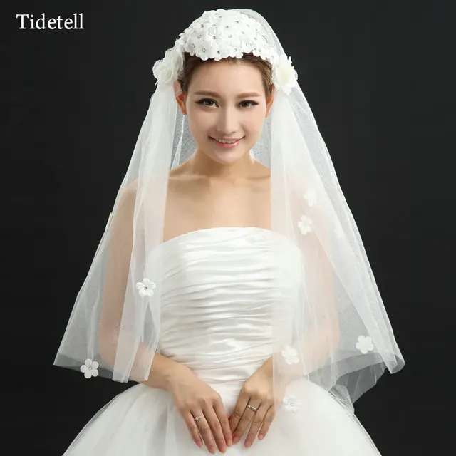White Soft Tulle Flowers Beaded Sparkling Wedding Veils Modern White Soft Tulle Flowers Beaded Sparkling Wedding Veils Modern Accessorizes Free Shipping Simple Chic