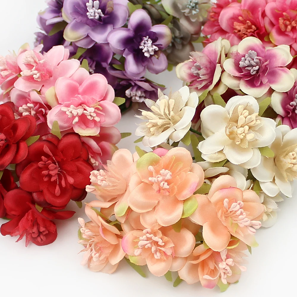 HUADODO 6 шт. 4 см искусственные цветы сливы с тычинки Мини Шелковый цветок для свадебного украшения скрапбукинга венок DIY Искусственные цветы