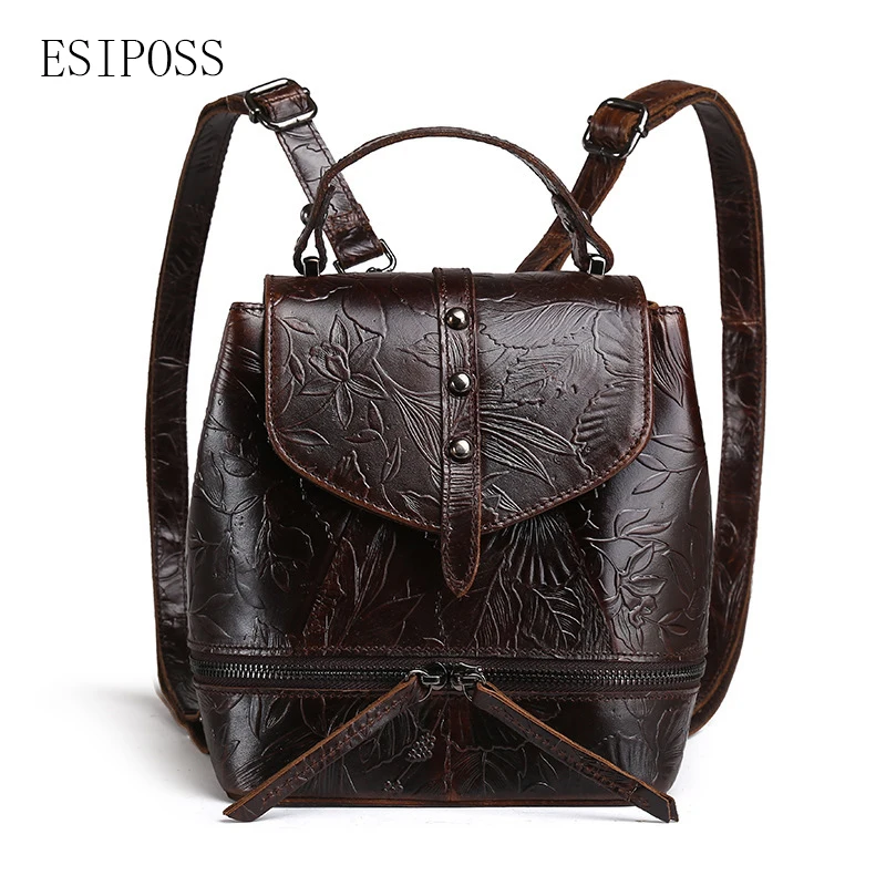 Женский ретро рюкзак из натуральной кожи с тиснением|designer ladies backpacks|ladies backpackladies
